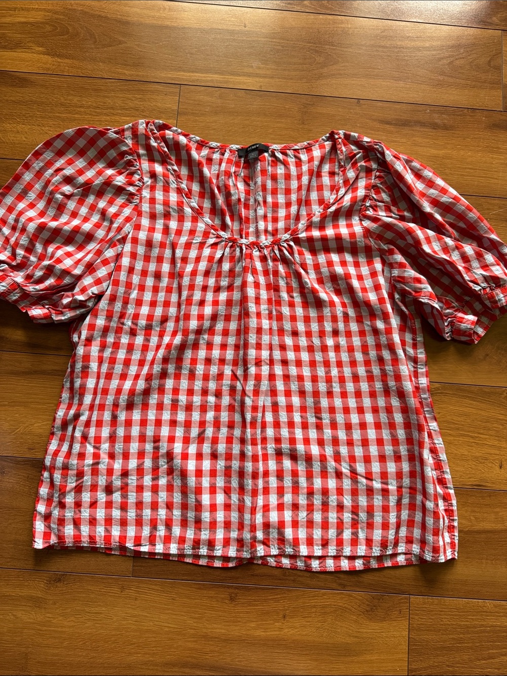 J.Crew Red Gingham Puffed Sleeve Blouse L